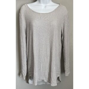 LAUREN CONRAD LC Blouse Shirt Top Womens Large White Black Stripes Long Sleeve